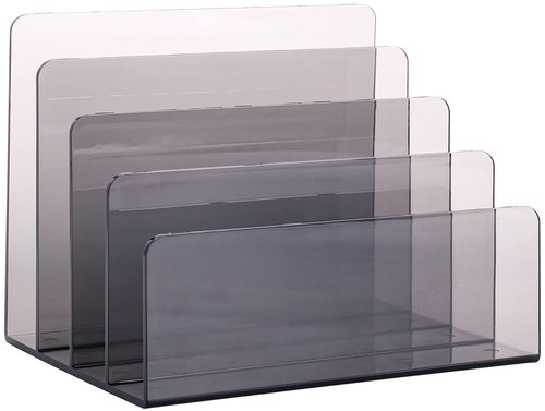 Sooyee 4 Compartment Acrylic File Organizer Holder Folder Organizer for Desk,Office Decorations for Work,Clear Black