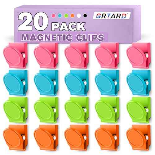 Grtard 20 Pack Magnetic Clips, Colorful Magnet Clips, Cute Magnetic Clip Heavy Duty, Magnets Clip for Fridge, Strong Magnets with Clips for Refrigerator, Whiteboard,Locker, Photo Display, Note List