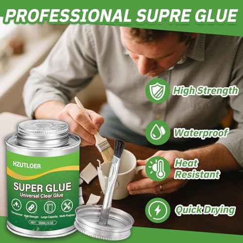 Super Glue,Clear Glue with Brush,120ML All Purpose Strong Adhesive,Instant Superglue Multi-Purpose Glue for Wood,Ceramic,Leather,Plastic,Glass,Metal,Rubber,DIY Crafts