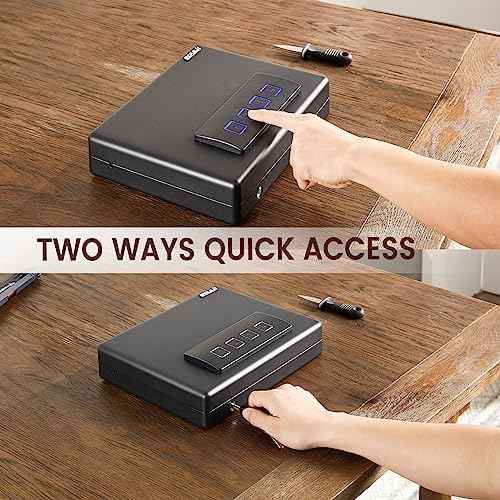 SOULYI Portable Digital Gun Safe for Pistols with Password and Key Access, Pistol Safe with Muting Mode for Truck, Nightstand, Drawer, Cabinet, Bookshelf and Car Travel
