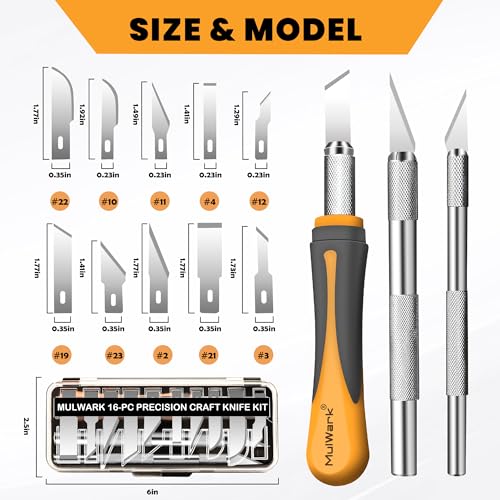 MulWark 16-Piece Precision Hobby Knife Set for Crafting & Modeling