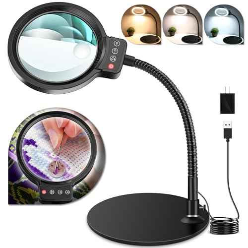 10X 30X Magnifying Glass with Light and Stand, 72 LED 3 Color Modes Stepless Dimmable, Hands Free Lighted Magnifier Desk Lamp for Close Work Craft Hobby Painting Sewing Jewelry Reading (Black)