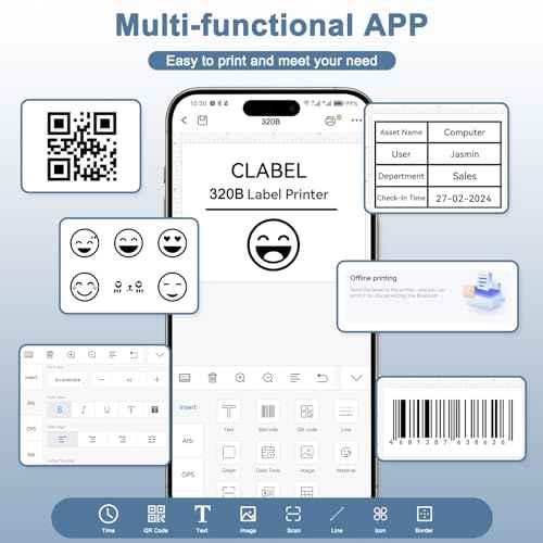 CLABEL 320B Label Maker 3 Inch Bluetooth Barcode Printer Thermal Label Printer Compatible for Small Business,Address, Office, 1 Roll 70x40mm Label