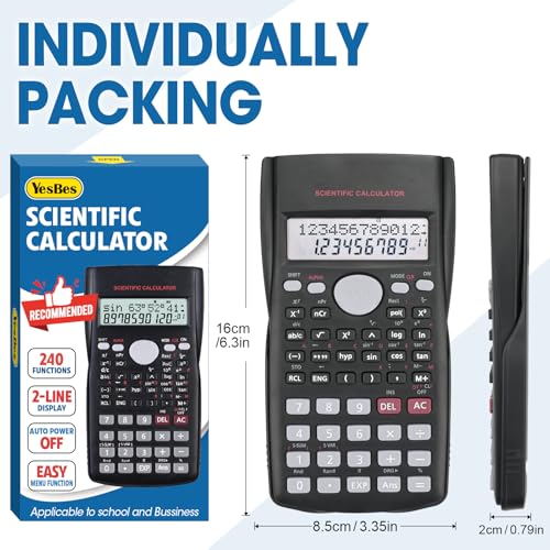 YesBes 2 Pack Scientific Calculators with Large 2-Line Display, 240 Functions for Students & Math