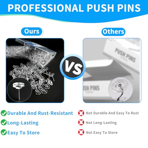 OIAOIW 150 Clear Thumb Tacks - Invisible Wall Push Pins for Bulletin Boards & Hanging