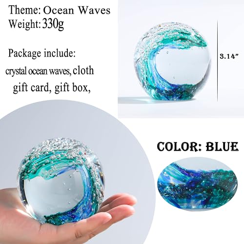 Qianwei Green Ocean Waves Hand Blown Glass Crystal Ball Decor Gift