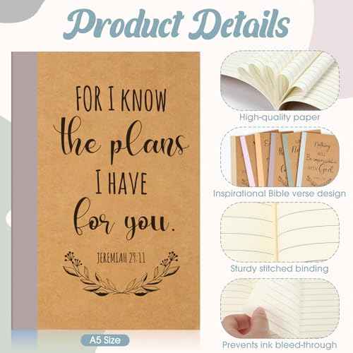 30 Sets Christmas Christian Notebook and Pen Thanksgiving Gift Set Bulk A5 Composition Journal Bible Verse Pen Religious Lined Notepad Scripture Notepad for Teacher Church Sunday (Morandi)
