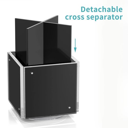 HIIMIEI Acrylic Rotating Pen Holder for Desk, Pencil Holder Picture Frame Holds 4 Family Photos of 4"x4", Desk Pen holder Organizer for Office, Classroom, Home, Kids (Black)