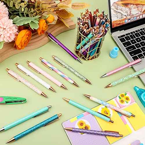 Handepo 60 Piece Cute Pretty Metal Glitter Ballpoint Pens for Women Fancy Shiny Journaling Pen for Writing, Black Ink Medium Point 1.0 mm Click for Birthday Office School Supplies