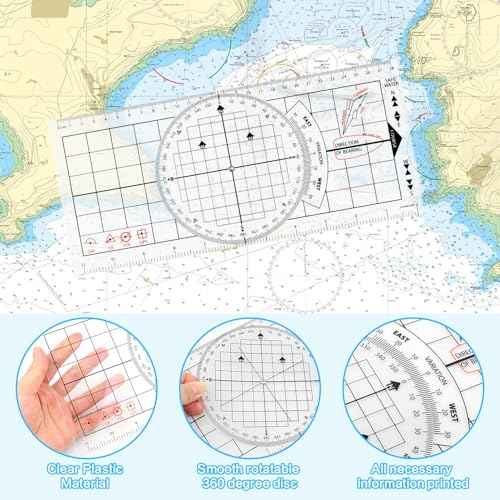 Ironwarrior 3 Pcs Basic Navigation Set,Including 15inch Parallel Ruler with Brass Arms, Nautical Protractor, and 6 Inch Marine Fixed Points Divider, Marine Accessories with Clear Scales for Boat