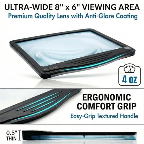 MagniPros 5X Rechargeable LED Page Magnifier with 3 Light Modes - Black