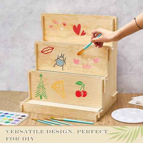 Barydat 2 Pcs 3 Tiered Greeting Card Display Stand Wooden Organizer Racks for Sticker Craft Brochure Table Tabletop Vendors Retail Counter Trade Shows Showcase