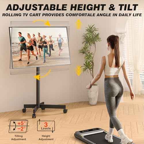 5Rcom Strong Tall Rolling TV Stand for 23-65 Inch TVs up to 88 lbs, Height Adjustable &Tilt Mobile TV Cart for Optimal Viewing Angle, Portable TV Stand with Locking Silent Wheels for Home and Outdoor