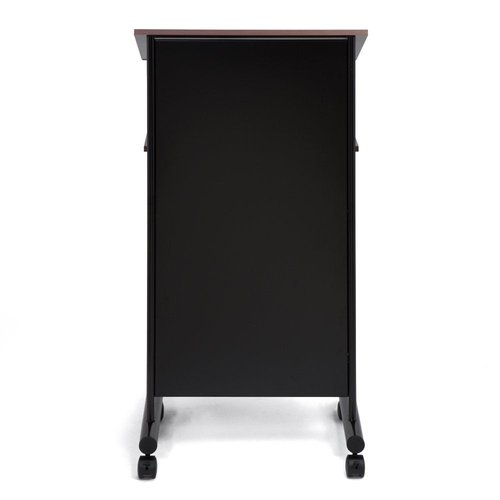 Audio-Visual Direct Wheeled Lectern - Standing Desk with Storage Shelf - Beech/Black - Ideal for Presentations and Laptop Use
