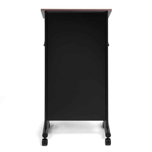 Audio-Visual Direct Wheeled Lectern Podium - Standing Desk with Storage Shelf - Cherry/Black - Ideal for Presentations and Laptop Use