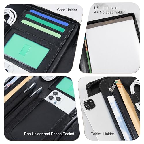 Calfinder Vegan Leather Business Padfolio with Zipper, Professional Padfolio for Women,Leather Portfolio for Men,Portfolio Binder for Ipad,Document and Resume,Personalized Gifts