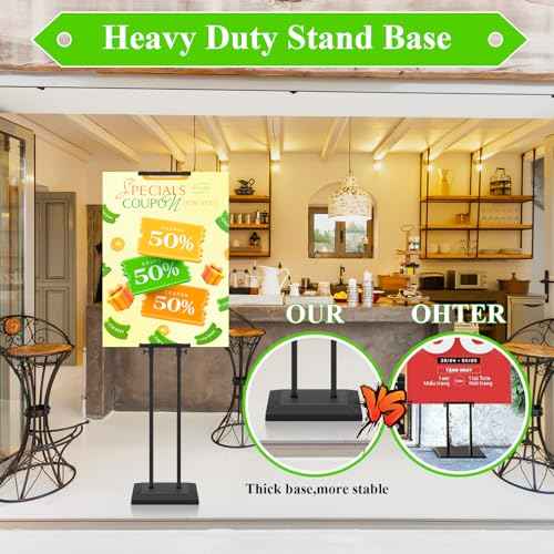 Heavy Duty Poster Stand for Display, Sign Board Holder Banner Floor Stand 0.8in Thick Strong Base Black Pedestal Adjustable Height Up to 75in for Wedding, Restaurant, Business 1Pack