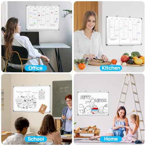 White Board Dry Erase Board for Wall, Magnetic Whiteboard Calendar 24" X 18", Weekly Calendar Whiteboard with Hourly Time Slots, Hanging Double-Sided White Board for Office,School,Home - 1 Pack