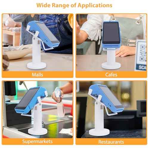 Universal Square POS Machine Terminal Stand, Adjustable Square Credit Card Reader POS Stand, 7" Tall Swivel and Tilt Terminal Holder with Complete Kit, Screw-in and Adhesive, White