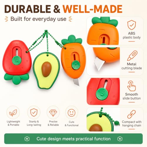 3Pcs Fruit-Shaped Retractable Utility Knives - Safe Box & Letter Cutters