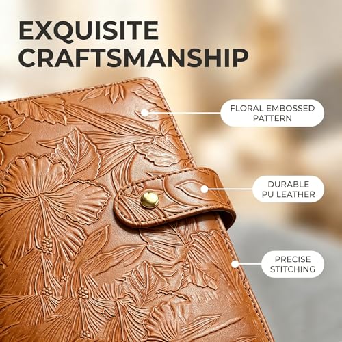 Brown Business Card Holder with 240 Capacity, Embossed PU Leather Organizer