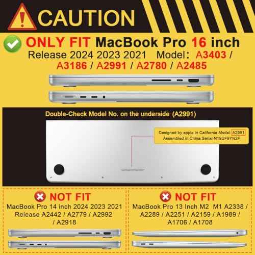 Batianda Ultimate Protection Case for New MacBook Pro 16 inch 2024 M4 2023 2021 Release M3 M2 M1 Pro/Max Chip Model A2991/A3403 Matte Carbon Fiber Edges Shockproof with Keyboard Cover Protector,Black