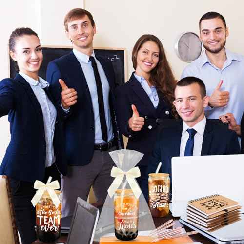 Skylety 18 Pcs Employee Appreciation Gift for Women Christmas Thank You Gifts Bulk for Coworker Team Staff Nurse Teacher 16 oz Glass Cup A6 Inspirational Notebook with Ballpoint Pen Bowknot(Team)