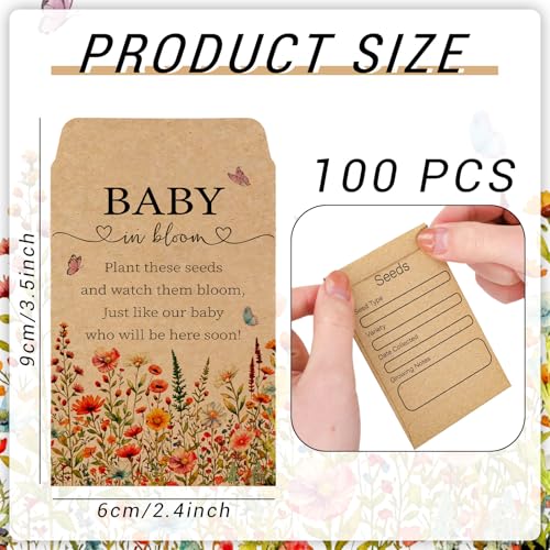 Baby Shower Wildflower Seed Packets - 100 Self-Adhesive Kraft Envelopes for Party Favors