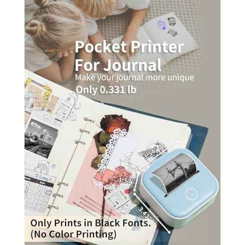Mini Sticker Printer - T02 Mini Printer Sticker Maker, Print Pod Pocket Machine with 1 Roll Paper, Thermal Inkness Portable Sticky Note Maker for Journal, Photos, Notes, Diagrams