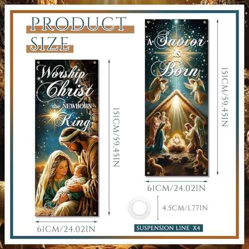 4 Pcs Church Banners with Scripture for Sanctuary Wall, Christian Praise Worship Bible Signs for Religious Festivals, Church Event, Communal Prayers, Back to School(Nativity)