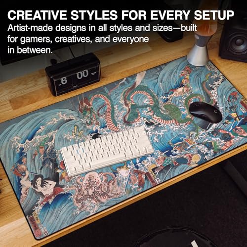 MPCO. Ukiyo-E Large Gaming Desk Pad - 36" x 17" Aeroglyde Fabric Dragon King Desk Mats - Washable, Smooth Glide for Precision Gaming & Work