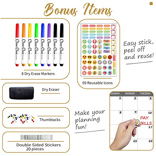 CLEVER CLEAN Large Dry Erase Wall Calendar - 48"x58" 12-month 2025 Undated Yearly Calendar for Home, Office, School Projects - Jumbo Laminated Task Organizer