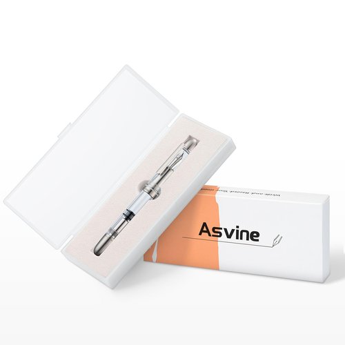 Asvine P36 Titanium Fountain Pen Piston Filling, Bock Extra Fine Nib Clear Transparent Acrylic Smooth Writing Signature Pen Case Gift Set