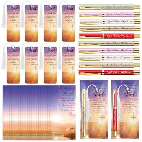 100 Set Catholic Church Gifts Christian God Bless Mothers Pen Religious Bible Verse Bookmarks with Tassel and Scripture Cards with Bags for Christmas Mother Sunday School Gift