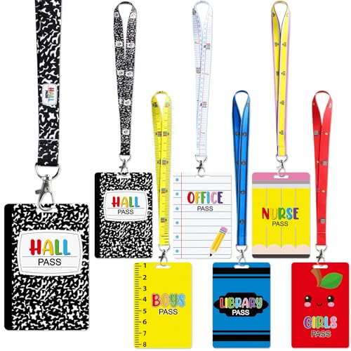 24 Pack School Hall Pass Lanyards with PVC Composition Notebook Design for Students & Teachers