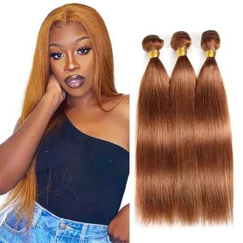 #30 Brown Human Hair Bundles Straight Bundles 20 22 24 Inch Brown Straight Bundle Unprocessed Brazilian Virgin Weave Hair 3 Bundle 50 Gram Per Bundle
