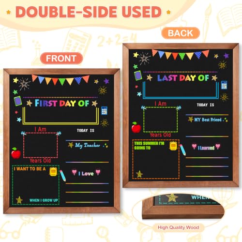 Double-Sided First and Last Day of School Chalkboard with Wooden Frame - Reusable Kids Photo Sign