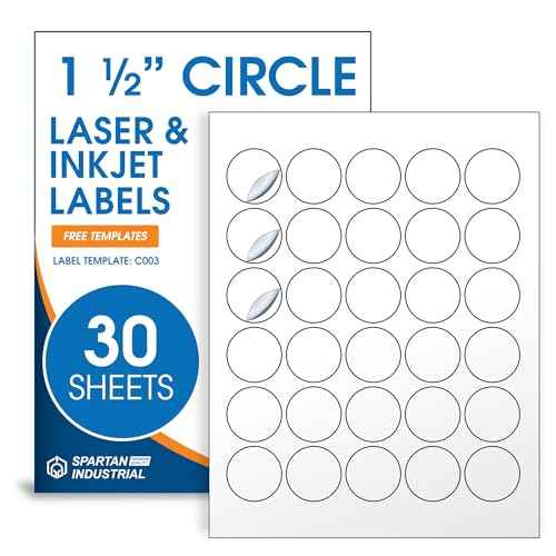 1.5" Circle Printable Labels Compatible with Inkjet and Laser Printers - 30 Sheets, 900 Matte White Round Stickers for Pricing, Product Labeling, and Custom Tags - Spartan Industrial Template C003