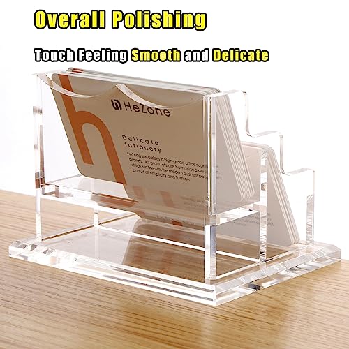 HeZone 2 Slots-H Business Card Holder for Desk, Clear Acrylic, 2-Tier, Organize 100 Cards
