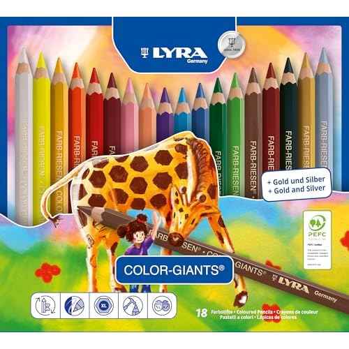 LYRA Color-Giants Colored Pencils, Lacquered, 6.25 Millimeter Cores, Set of 18 Pencils, Assorted Colors (3941181)