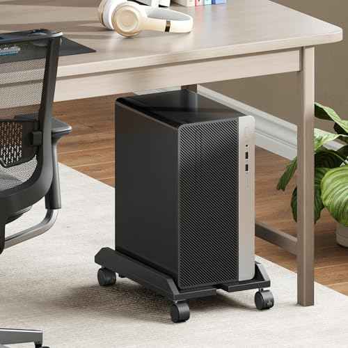 HOOBRO Adjustable PC Stand, Mobile Computer Tower Stand with Locking Caster Wheels, Rolling Under Desk CPU Holder Fits Most PC, for Home, Office, Students, Gamers, Black BB44CJ01