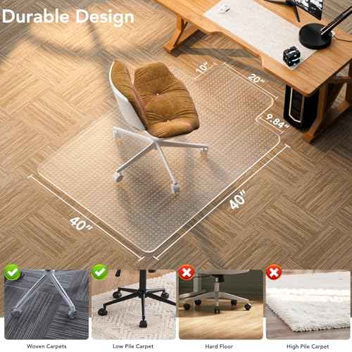 Office Chair Mat for Carpet with Lip, 40" x 50" Clear Plastic Heavy Duty Desk Floor Protector, Low Pile Carpet Saver Mat for Rolling Chairs, Smooth Glide Computer Chair Mat for Office or Home