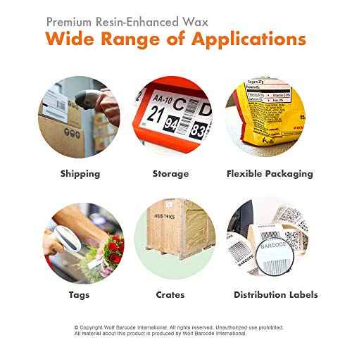 12 Rolls Wolfbarco 2.24" x 243' (57mm x 74m) Black Premium Resin-Enhanced Wax Thermal Transfer Ribbon Compatible with Zebra Printers