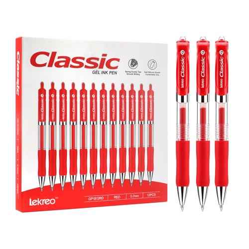 Classic Retractable Gel Roller Pens, 0.7mm Fine Point, Red Ink (Red - 12 Packs)