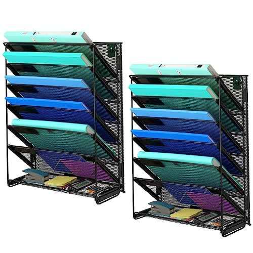 Kuntine.B 7-Tier Hanging File Organizer Vertical Wall File Organizer Wall File Holder, Mesh Magazine Rack Mail Document Organizer for Office School Home (Black, 2 Pack)