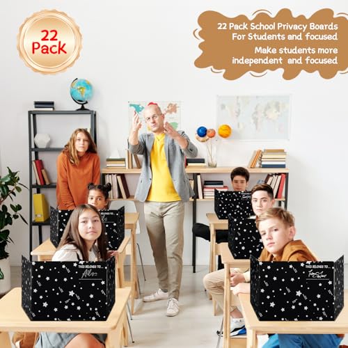EARTHSON 22 Pack Desk Dividers for Students, Privacy Folder for Students, Cardboard Privacy Boards, Test Divider Classroom Study Carrel Teacher Supplies, Black