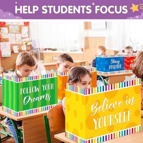 24 Pcs Inspirational Privacy Folders Bulk for Students Cardboard Privacy Boards Desk Divider Panel Waterproof Testing Divider for Classroom Teacher Back to School Study Supplies (Colorful)
