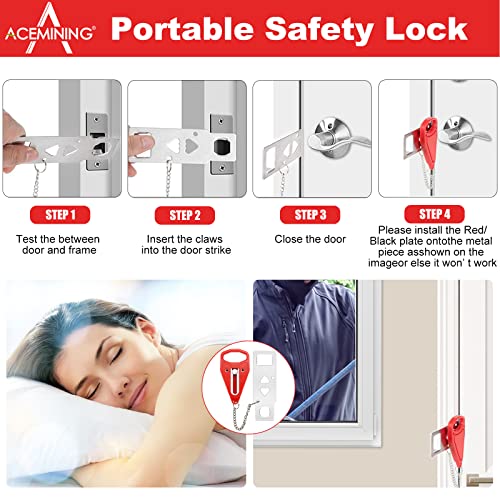 AceMining Portable Door Lock Home Security Door Lock Travel Lockdown Locks for Additional Safety and Privacy Perfect for Traveling Hotel Home Apartment College - 4 Pack