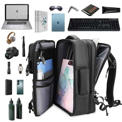 45L Expandable Travel Backpack for Men Women, Airplane Approved Weekender Bag,Waterproof Business Commuting17.3Inch Laptop Backpack,Travel Gifts for Men Women (Black)