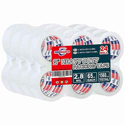 Heavy Duty Packing Tape 24 Rolls, Total 1560Y, Clear, 2.8 mil, 1.88 inch x 65 Yards, Ultra Strong, Refill for Packaging and Shipping